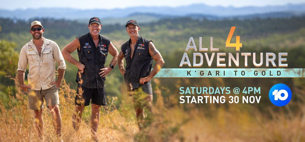 Channel 10 logo with Text: All 4 Adventure: K'gari to Gold - Saturdays @ 4pm Starting 30 November.